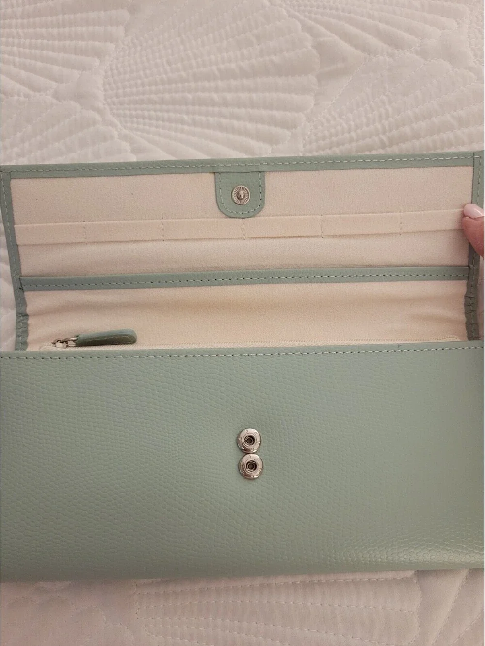 Pottery Barn Mckenna travel jewelry portfolio Tri Fold Mint Green WOLF